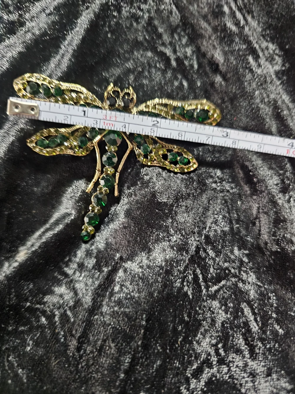 Emerald Dragonfly Crystal Brooch - Green